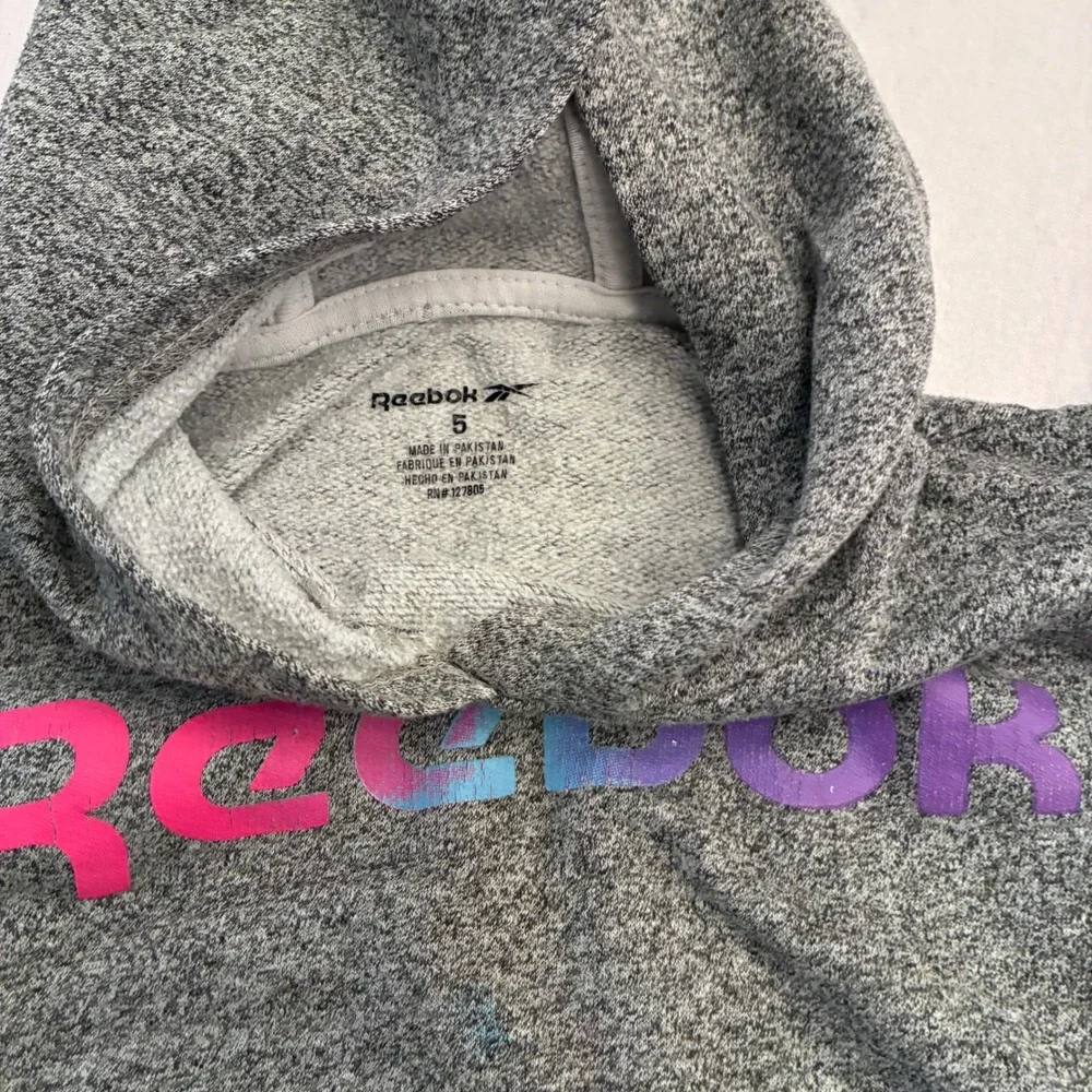 Reebok Kids Heather Gray Fleece Hoodie and Jogger Set Size 5 Pink Blue Logo